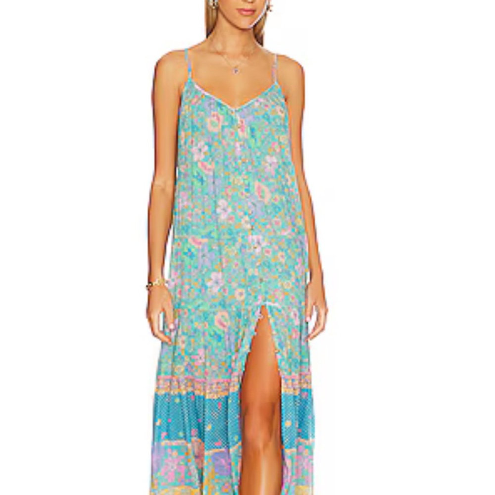 Spell X Hibiscus Lane Strappy dress in Lagoon